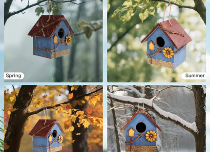 DEWEL Bird Houses for Outside Clearance, Hanging Birdhouses for Outdoors, Garden Wooden Blue Bird Houses for Outdoors, Bird Nesting Box for Bluebird Finch Swallow Wren Chickadee, Gift for Bird Lovers