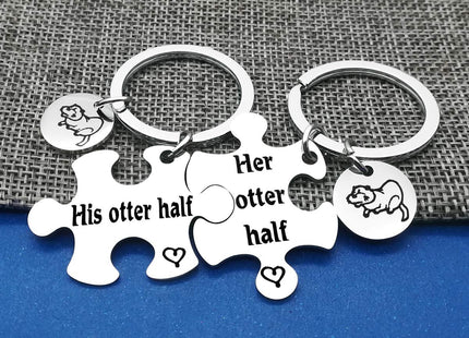 Otter Gifts Couple Puzzle Keychain Set His Otter Half Her Otter Half Keyring Lover Gift for Husband Wife Boyfriend Girlfriend Best Friend Birthday Wedding Valentines Day Anniversary Christmas Jewelry