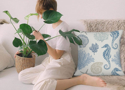Coastal Throw Pillow Covers 20 x 20 Inch Set of 2 Summer Ocean Themed Pillow Covers Beach Seashell Starfish Seahorse Pillow Cases Linen Square Cushion Cover for Home Couch Sofa Bedding Decor