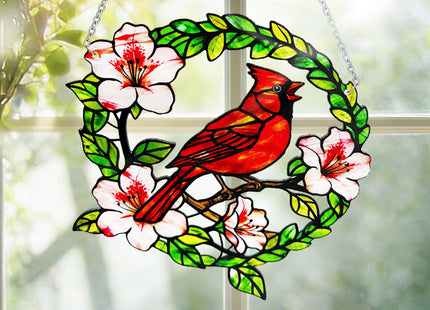 Cardinal Stained Glass Suncatchers Window Hanging, Cardinal Suncatchers for Windows Hanging, Suncatcher for Wife/Mom/Women (Bird & Flower)