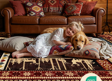 LOKHOM 8x10 Rustic Cabin Area Rug, Non-Slip Washable Western Lodge Bear Rug
