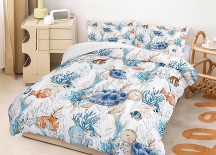 Blue Sea Turtle Themed Comforter Set 3Pcs Queen for Kid Teen Girl Boy Adult