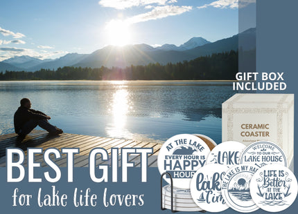 Onebttl Lake House Gifts Theme Coaster for Drinks, Set of 6 - Lake Sayings