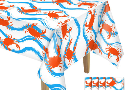 Juexica 4 Pcs Crab Tablecloth 54x108 Inch Plastic Party,Blue Waves Style