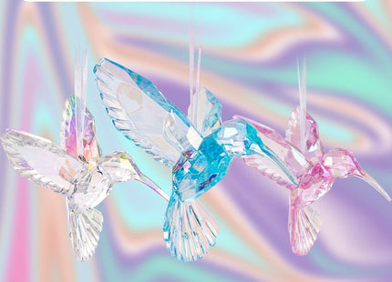 6 Pieces Hummingbird Ornaments Acrylic Hummingbird Figurines Large Crystal Pendants Shiny Iridescent Purple, Blue and Clear Bird Decoration