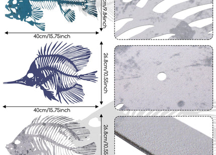 Zhengmy 3 Pcs Metal Fish Wall Art, Fishing Wall Decor, Various Color