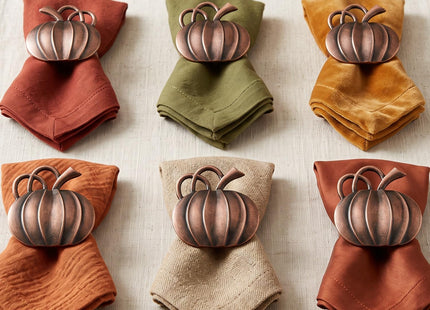 Patelai 6 Pieces Fall Pumpkin Napkin Rings Thanksgiving, Bronze