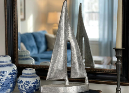 WHW Whole House Worlds Silver Sailboat Sculpture, 8.25 Inches Tall