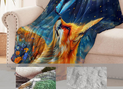 Fox Blanket for Boys Girls Kids, Flannel Fox Blankets Gifts, Butterfly Floral Fox Throw Blanket for Sofa Couch Bed Living Room Soft Warm Cozy Fox Decor 50" x 40"