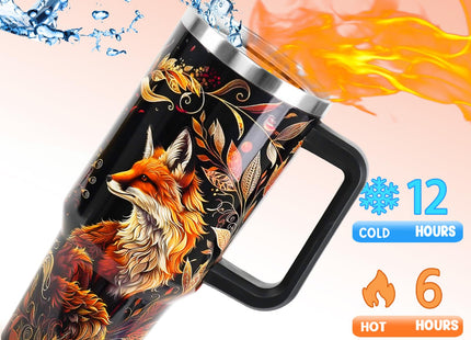 Nqhsionv Fox Tumbler with Handle and Straw 40 oz Fall Foxes Mandala Cup Coffee Travel Mug Stainless Steel Insulated Water Bottle Fox Stuff Lovers Fall Autumn Decor Gifts for Women