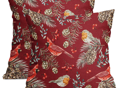 Kawani Christmas Pillow Covers 16X16 Inch Red Cardinal Pinecone Berry Leaves Decorative Pillow Cases Set of 2 Winter Xmas Throw Pillows Seasonal Farmhouse Home Decor for Sofa Couch Cushion Outdoor