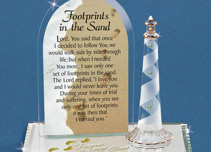 Glass Baron Lighthouse Figurine with Footprints in the Sand Poem