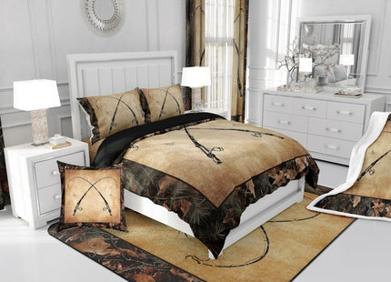 Erosebridal Rustic Fishing Toddler Comforter Set Gifts for Kids Boys Men Women,Retro Camo Fishing Rod Bedding Set Country Farmhouse Lake Cabin Quilt Bedding Sets Tree Branch Camouflage Bed Set 2 Pcs