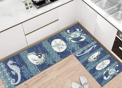 GUBIYU Kitchen Rugs Sets 2 Piece Floor Mats Sea Underwater Submarine Blue Crab Durable Doormat Nautical Ocean Animal Area Rugs Washable Runner Carpet Set Non Slip Fantastic Crab Kitchen Rugs and Mats