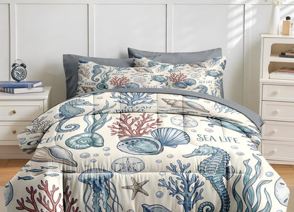 Nesker Twin Comforter Set with Sheets, 5 Pieces Ocean Nautical Bedding