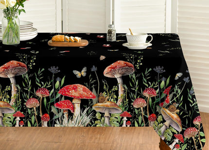Horaldaily Mushroom Black Tablecloth, 60x84 Inch Rectangular