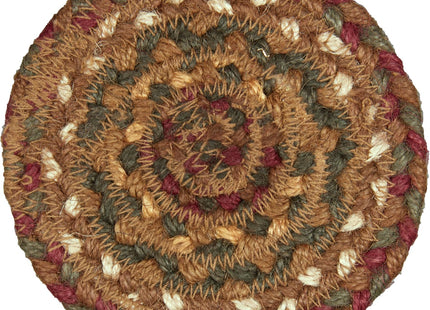 VHC Brands Tea Cabin Jute Coaster Set of 6 Log Cabin Country Rustic Lodge Kitchen Tabletop Design, Moss Green and Deep Red