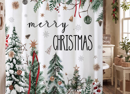 Baccessor Merry Christmas Shower Curtain 72x72 Inch Snow Pine Tree Bathroom