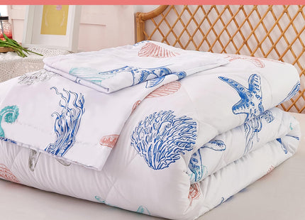 JSD Beach Theme Kids Comforter Set Twin Size, Jellyfish Starfish Shell Pattern