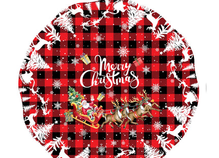 Granbey Christmas Reindeer Round Table Cloth - Red Xmas Buffalo Plaid Tablecloth 60 Inch Winter Snow Snowflakes Table Cover Decorative for Christmas Holiday Kitchen Party Home