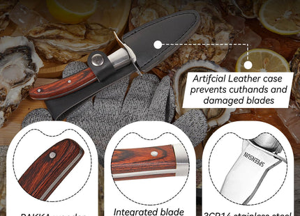 SPEENSUN Oyster Shucking Knife, Pakkawood Handle, Sheath & Glove (M)