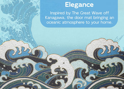 Blue Wave Ocean Mat, Beach Doormat for Entryway, Non-Slip Outdoor Rug, Durable Door Mat with Coastal Design 17.7" x 29.5"