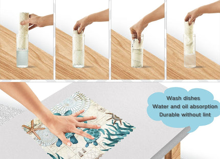 senya Vintage Ocean Sea Turtle Starfish Map Print Dish Cloths 6 Pack Dish Towels Reusable Cleaning Cloths Kitchen Hand Towels
