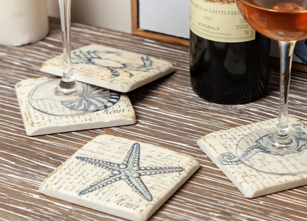 Beach Coasters for Drink Set of 4 Absorbent Nautical Housewarming Gifts