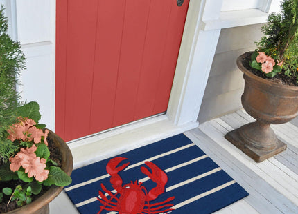 Liora Manne Frontporch Indoor Outdoor Rug - Novelty Design, Hand Hooked, Weather Resistant, UV Stabilized, Foyers, Porches, Patios & Decks, Lobster on Stripes, 2' x 3'