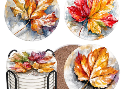Bribay Fall Coasters for Drinks, Set of 6, Ceramic Stone Maple Leaf
