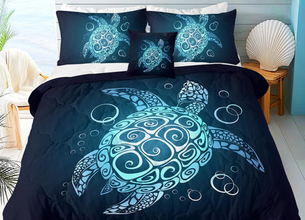 Sleepwish Teal Turquoise Comforter Set Twin Size for Boys Girls 4 Piece Beach Theme Bedding Set Soft Green Sea Turtle Bed Set