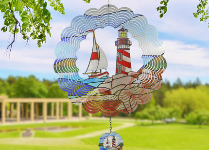 YNGFIL Lighthouse 3D Wind Spinner Kinetic Metal Art Hanging Wind Spinner Outdoor Decoration Ocean Ornaments Decor for Yard and Garden