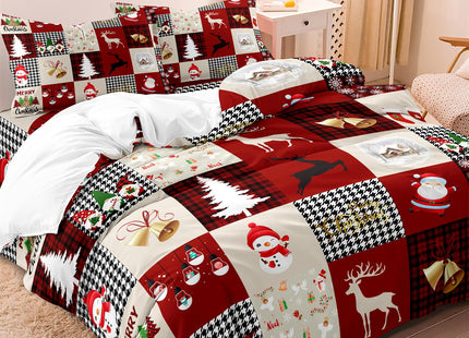 ZIRANSHU Christmas Theme Grid Duvet Cover - King Size, Santa Claus Reindeers Snowflakes Rustic Cabin Christmas Lodge Western Country Holiday Decoration, 3-Piece Comfortable Checkered Bedding Set