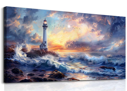 PHAOHUAXM Large Canvas Wall Art Seaside Lighthouse Scenery painting 30"X60"