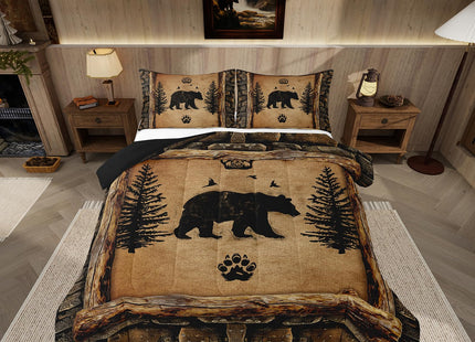 Feelyou Kids Rustic Bear Bedding Set Toddler Size Farmhouse Forest Animal Black Bear Comforter Set Boys Girls Hunting Country Brown Duvet Quilt
