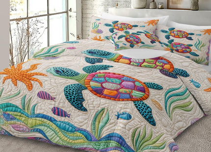Sleepwish Queen Comforter Set 3D Sea Turtle, Quilt-Look & Embroidery-Look