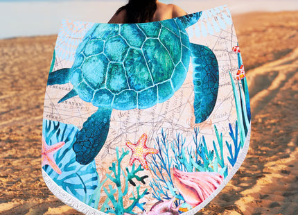 LIVILAN Sea Turtle Round Beach Towel, Microfiber, 59" Diameter, Quick Dry, Sand Free, Ocean Sea Turtle Gifts