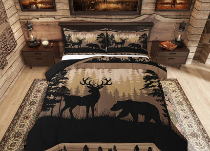 Erosebridal Rustic Full Comforter Set Farmhouse Cabin Lodge Bedding Sets Hunting Wild Bear Deer Down Comforter for Kids Boys Teen Men Hunter,Country Woodland Pine Tree Wildlife Quilt Duvet 3 Pcs