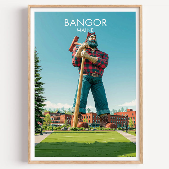 GroovyGrove Travel Poster Subtle Vintage USA Cityscape Wall Art, Highly Detailed Graphic Illustration American Landmark Print for Home & Office Decor, Travel Gift (Unframed) (Bangor Maine)