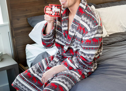 Lazy One Cabin Moose Ultra-Cozy Plaid Bathrobes for Men, Fluffy Robe (S/M)