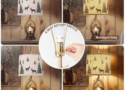 Scenekoy Rustic Farmhouse Antlers Table Lamp Set of 2 with Night Light