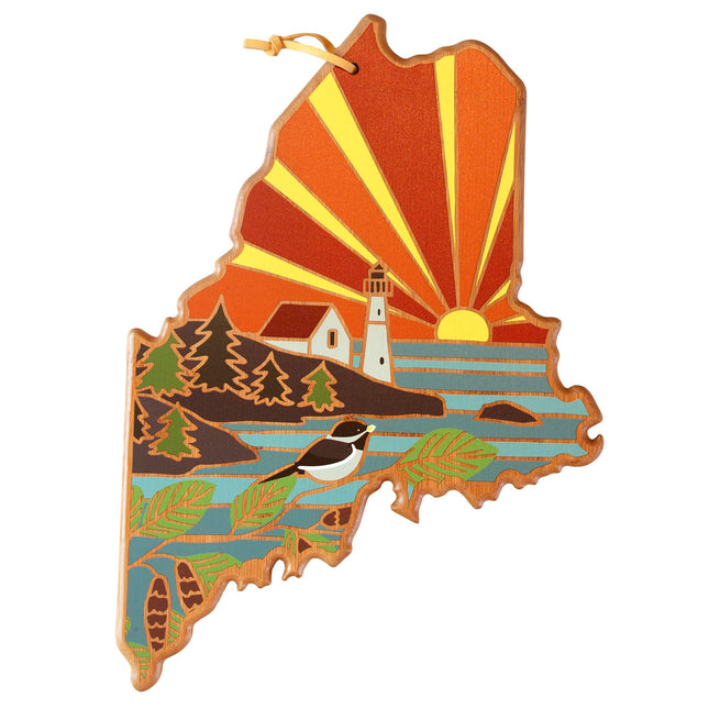 Totally Bamboo Maine State Shaped Cutting Board, Summer Stokes Art