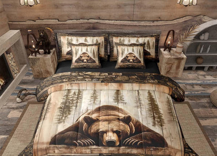 Feelyou Bear Comforter Set with Sheets 7 Piece Twin Size Wild Animal Hunting Bed in a Bag Kids Boys Girls Western Cabin Bedding Set Rustic Country Farmhouse Bedroom Decor Retro Breathable