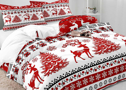 LUVIVIHOME 3PCS King Christmas Duvet Cover Set, Red & White Striped, Reindeer Deer Christmas Tree Snowflake Winter Holiday Xmas New Year Comforter Cover, 2 Pillow Shams