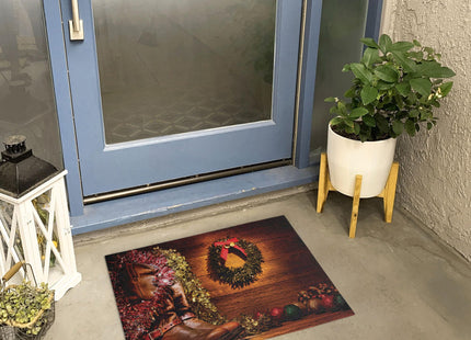 Lunarable Christmas Doormat, Driftwood Tree with Ornamental Nautical Design Starfish and Seashells Noel Theme, Decorative Polyester Floor Mat with Non-Skid Backing, 30" X 18", Warm Taupe