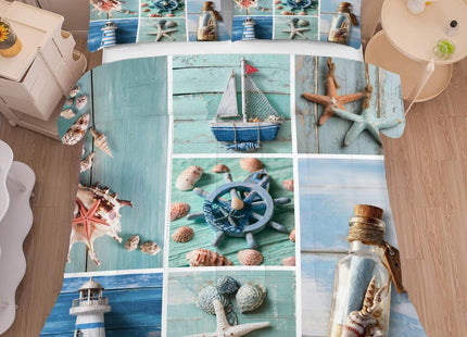 FUYEUN Beachy Bedding Set for Kids Twin Coral Ocean Sailboat Comforter Set for Boys Girls Bedroom Quilt Bed Set 1 Comforter 1 Pillowcase