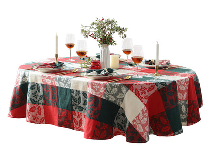 Newbridge Christmas Holiday Holly Check 60x84” Oval Fabric Tablecloth