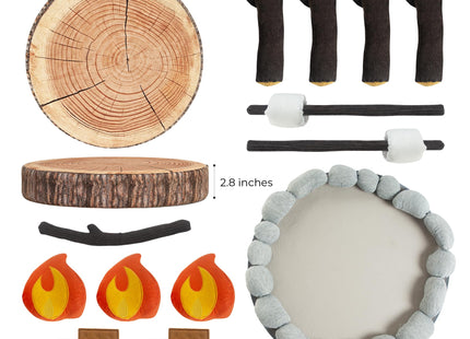 Pretend Campfire Set for Kids with S'Mores Kit & Wood Log Pillow