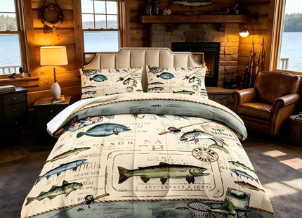 llyxsesty 3 Piece Fish Comforter Set Queen Fishing Bedding Set for Bedroom