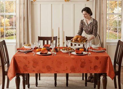 Romanstile Fall Jacquard Rectangle Tablecloth, Thanksgiving Pumpkin